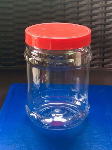 Clear PET jar with coloured cap