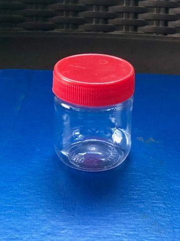 Clear PET jar with coloured cap