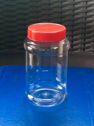 Clear PET jar with coloured cap