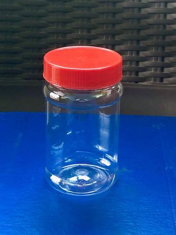 Clear PET jar with coloured cap